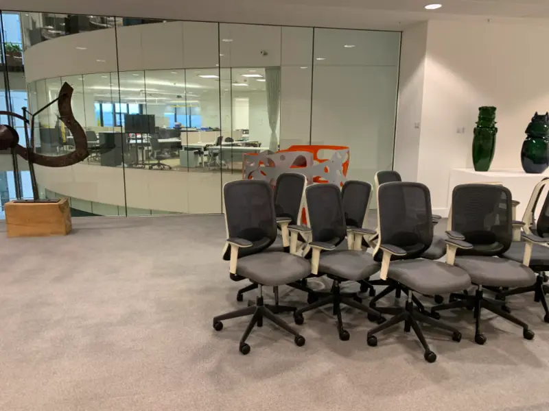 Office chairs collated together as part of office move